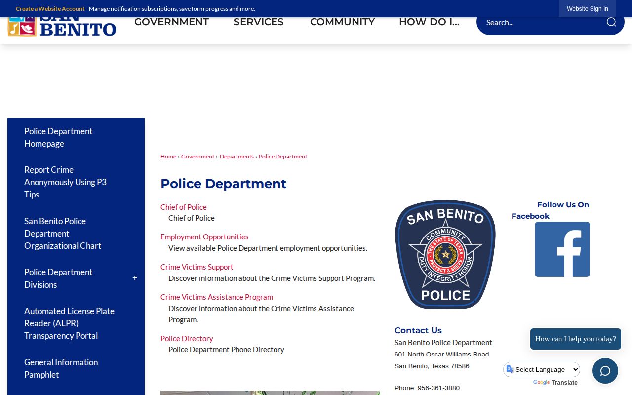 San Benito Police Department official page